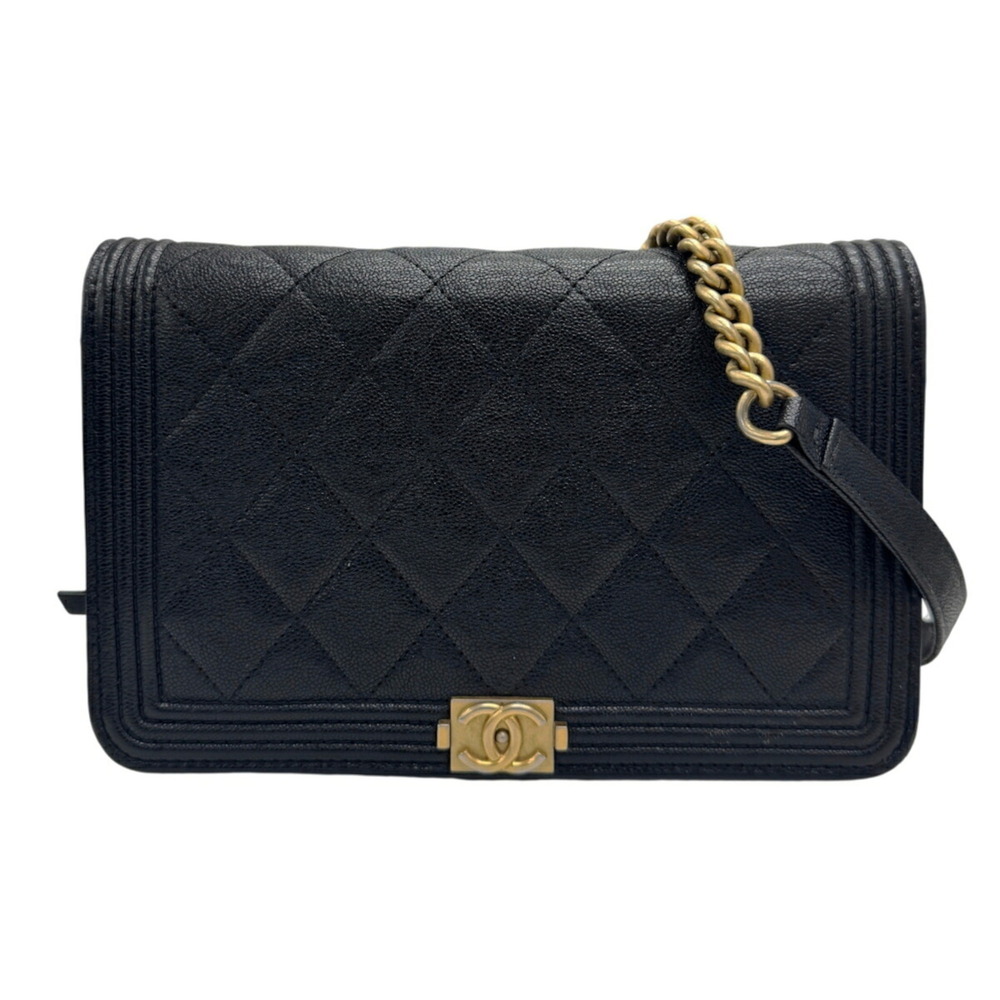 CHANEL AP1117 Chain Wallet, Long Caviar Leather, Boy Chanel, Black, Serial Nu...
